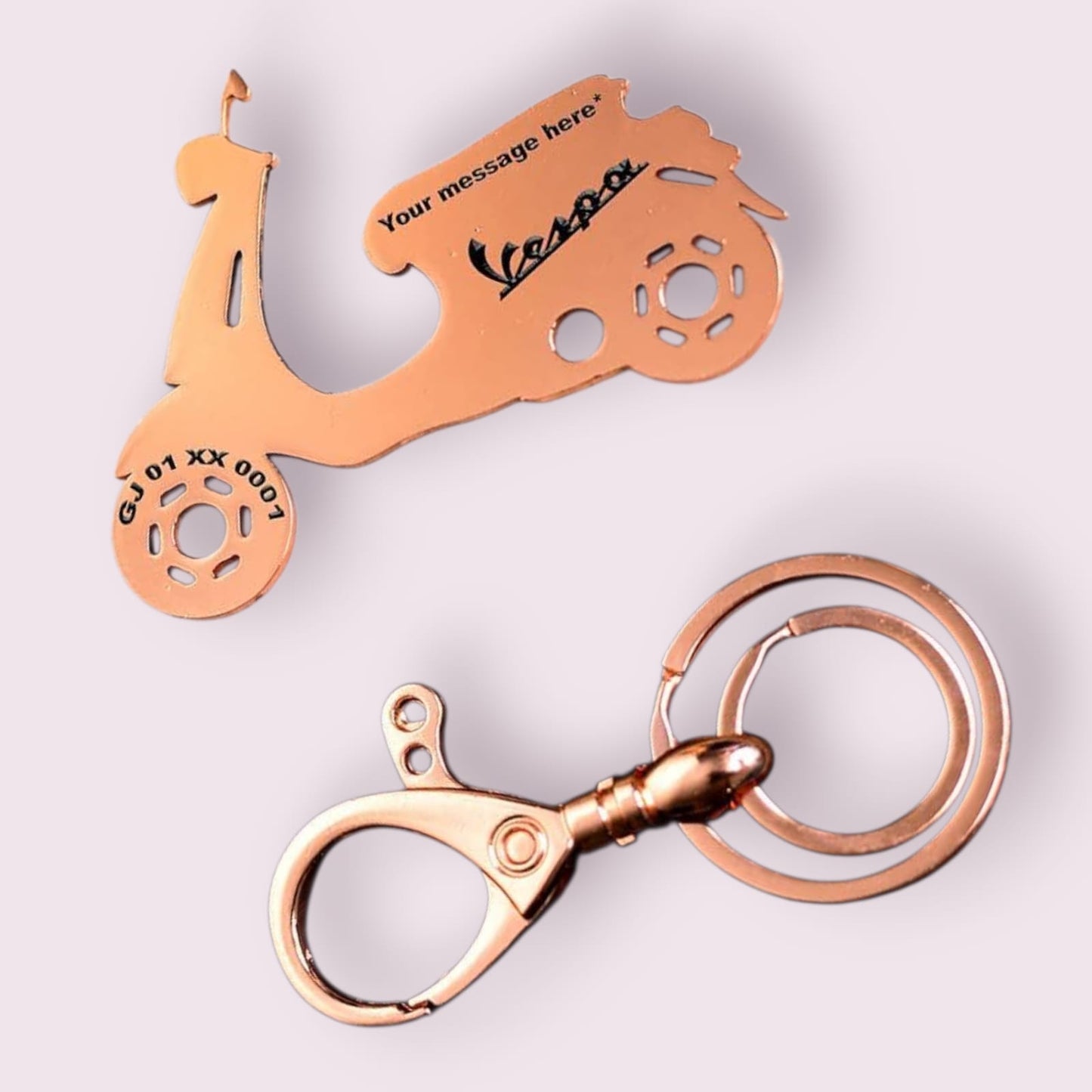 Personalized Vespa Scooter Keychain in Rose Gold Finish