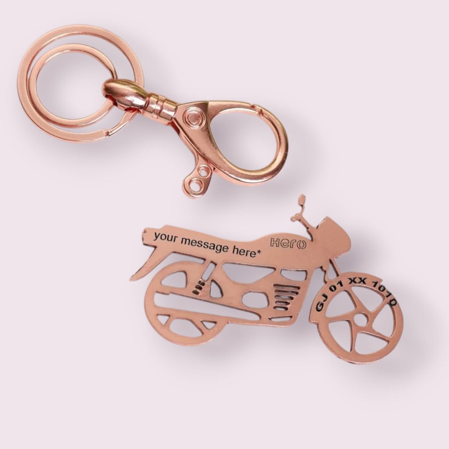 Personalized Hero Motorcycle Keychain in Rose Gold