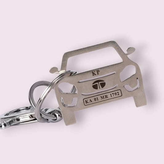 Custom Engraved Tata Car Keychain with Initials Plate - The Gift Seller