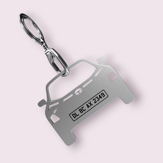 Customizable Silver Car Keychain with Registration Number - The Gift Seller