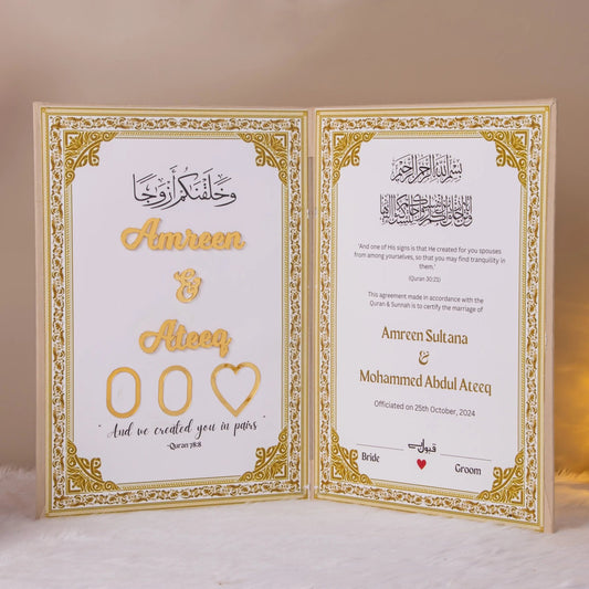 Elegant Off - White & Gold Custom Nikah Nama Frame ✨ - The Gift Seller