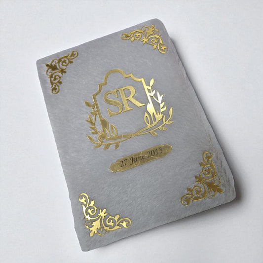 Elegant Velvet Nikahnama Book – Custom Gold Foil Design - The Gift Seller