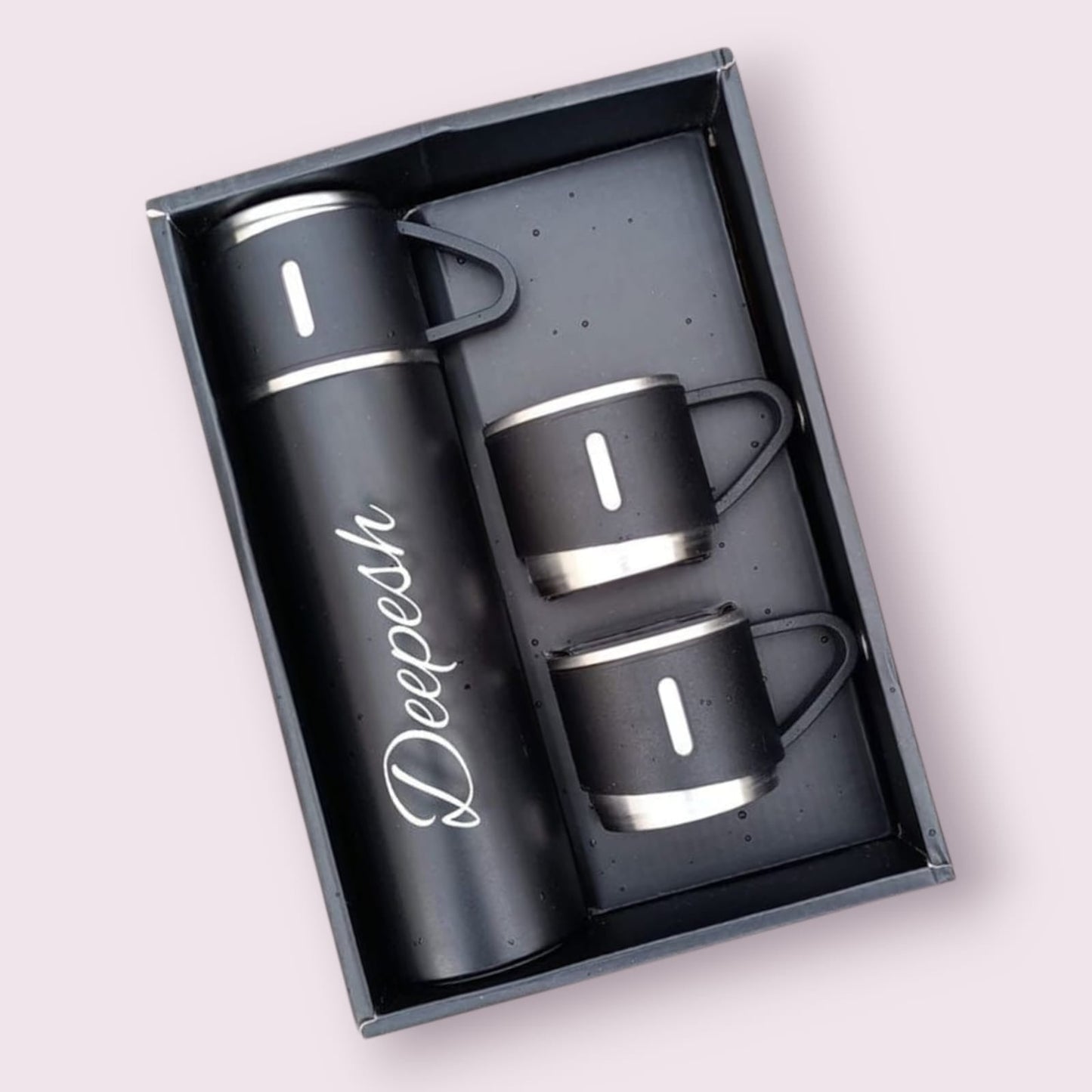 Personalized Thermos Bottle & Cup Set - Sleek Black Edition - The Gift Seller