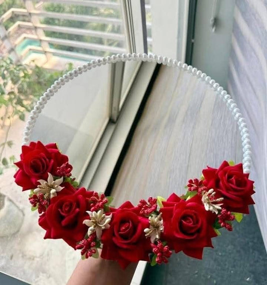 Red & White Floral Acrylic Wedding Frame | Personalized Nikah Decor with Pearl Border & Gold Detailing | Glamorha - The Gift Seller