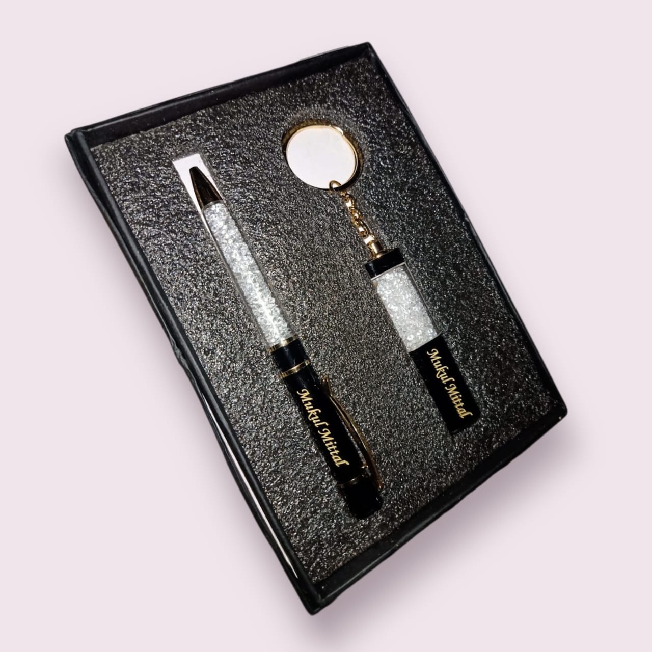 Black Crystal Diamond Pen & Keychain Set – Royal Shine Edition