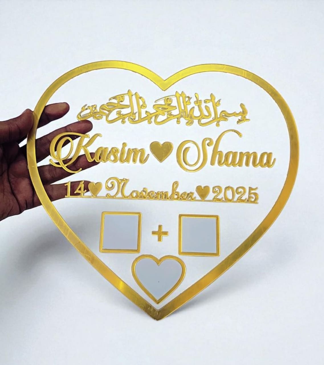 Personalized Acrylic Thumb Board Plate – Wedding Heart Design