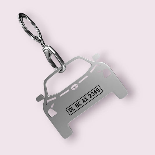 Customizable Silver Car Keychain with Registration Number