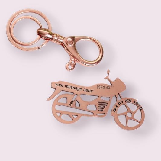 Personalized Hero Motorcycle Keychain in Rose Gold