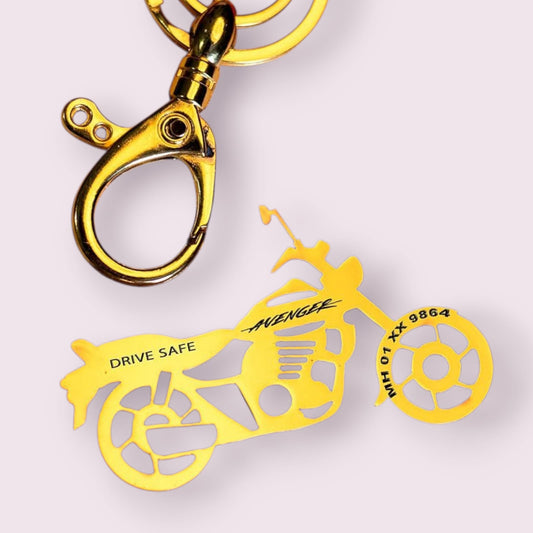 Personalized Golden Bajaj Avenger Keychain - Drive Safe Message