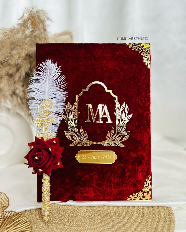 Maroon Velvet Personalized Nikah Nama Folder | Custom Wedding Certificate Cover with Gold Design| Glamorha - The Gift Seller