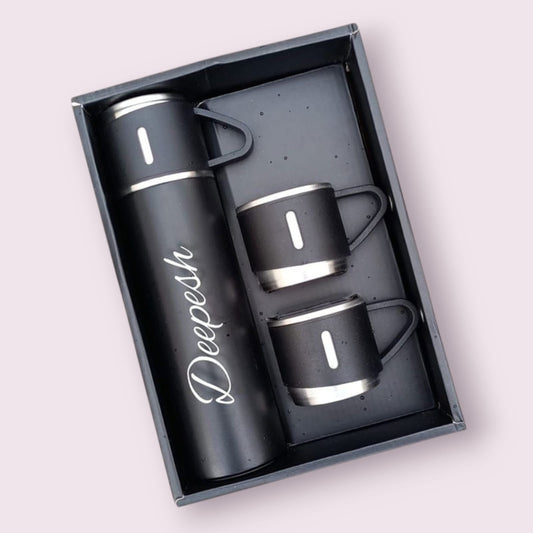 Personalized Thermos Bottle & Cup Set - Sleek Black Edition - The Gift Seller
