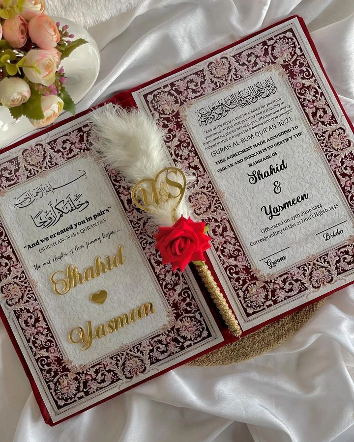 Red Velvet Personalized Nikah Nama Folder | Custom Wedding Certificate Cover with Gold Design | Glamorha - The Gift Seller