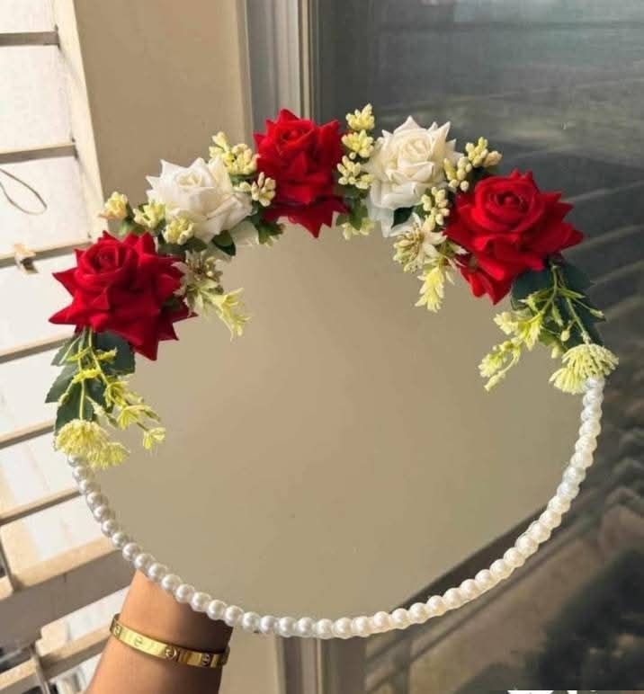 Red & White Floral Acrylic Wedding Frame | Personalized Nikah Decor with Pearl Border & Gold Detailing | Glamorha - The Gift Seller