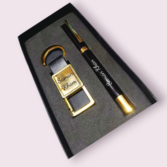 Elegant Black Brass Metal Pen & Keychain Set – Signature Luxe Edition