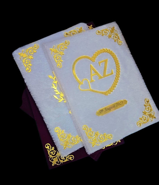 Elegant Velvet Nikahnama Book – Custom Gold Foil Design