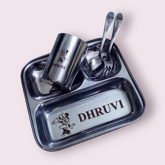 Personalized Stainless Steel Thali Set – Custom Name Engraved