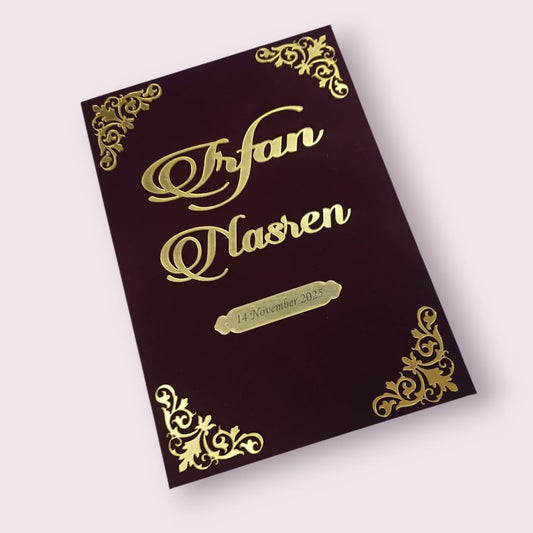 Elegant Velvet Nikahnama Book – Custom Gold Foil Design